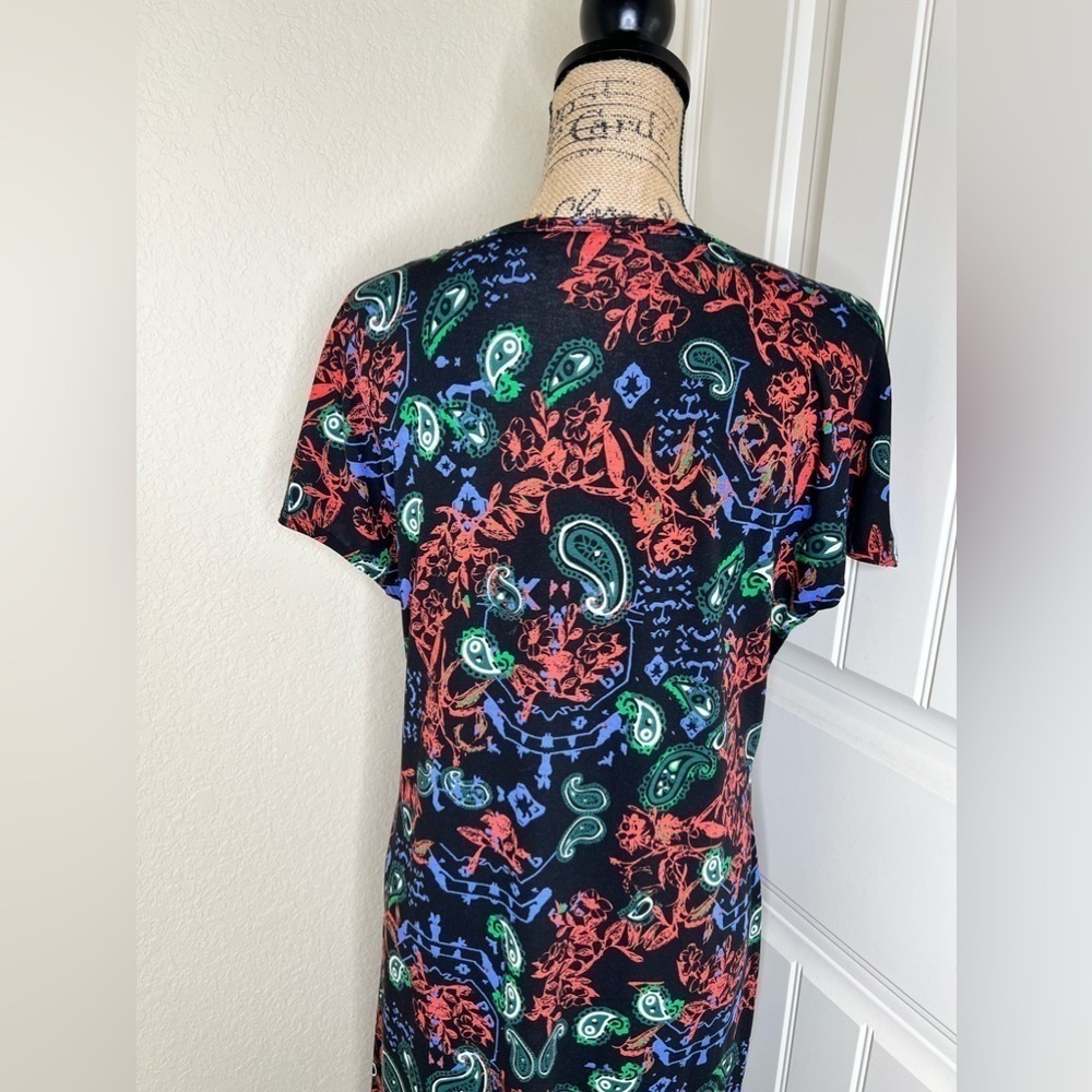 LuLaRoe Discontinued Black with Multicolor Floral Print Ana Dress Size Large - Picture 7 of 9